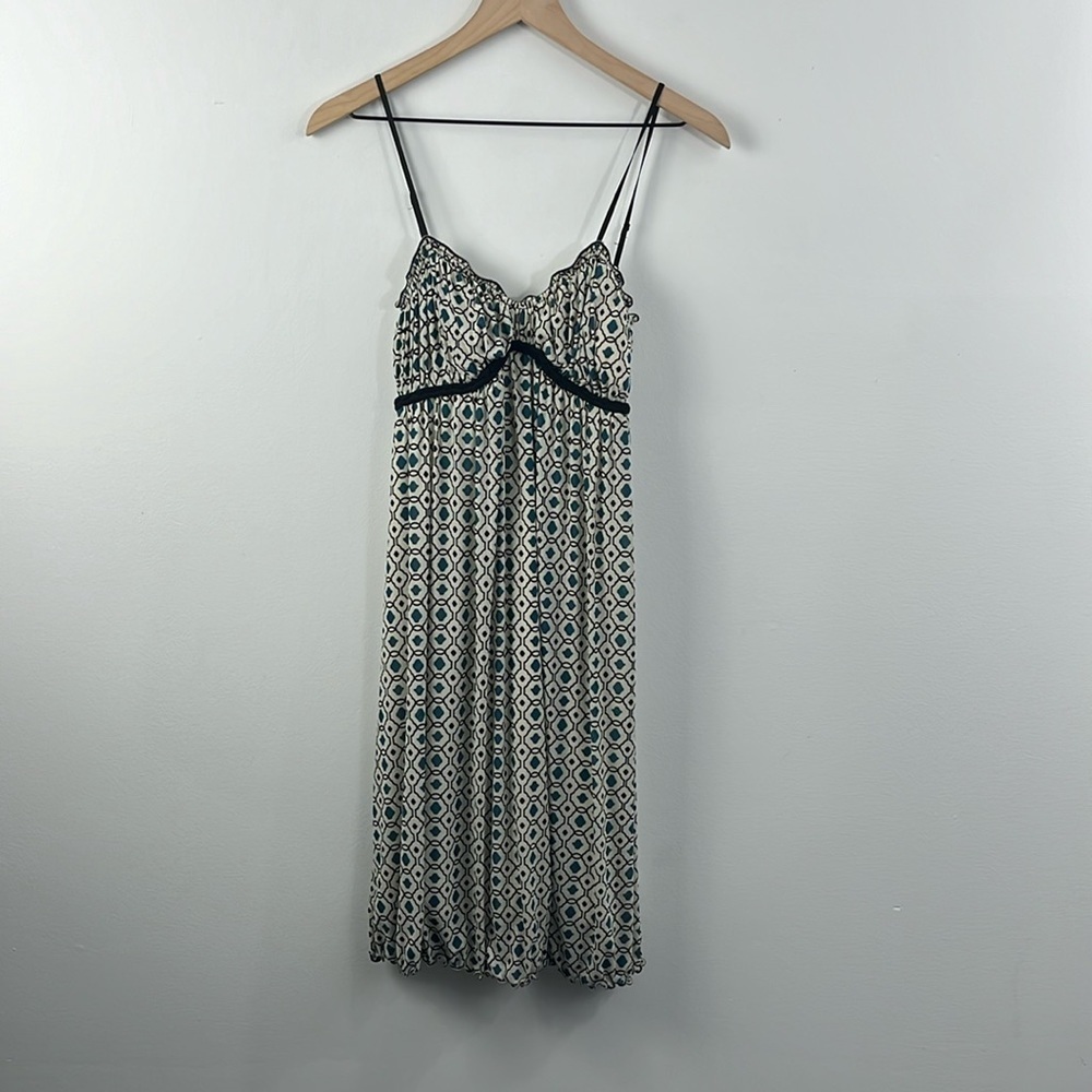 Max Studio Geo Print Y2K 90's Strappy Braided Tie Ruffle Dress Womens Size S